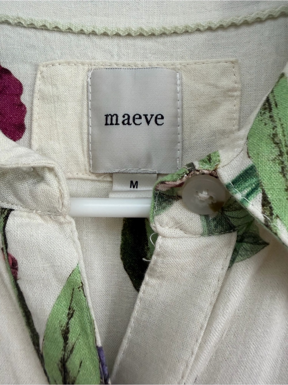 Floral Button-Front Cream Maxi Dress with Belt- linen dress from Anthropologie - Picture 3 of 7
